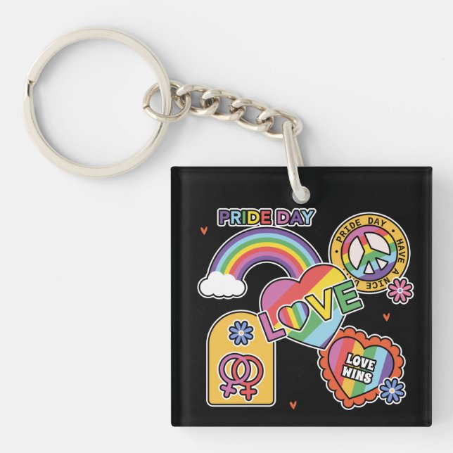 Love. LGBT+Pride. Pride day. Rainbow love.    Keyc Key Ring (Front)