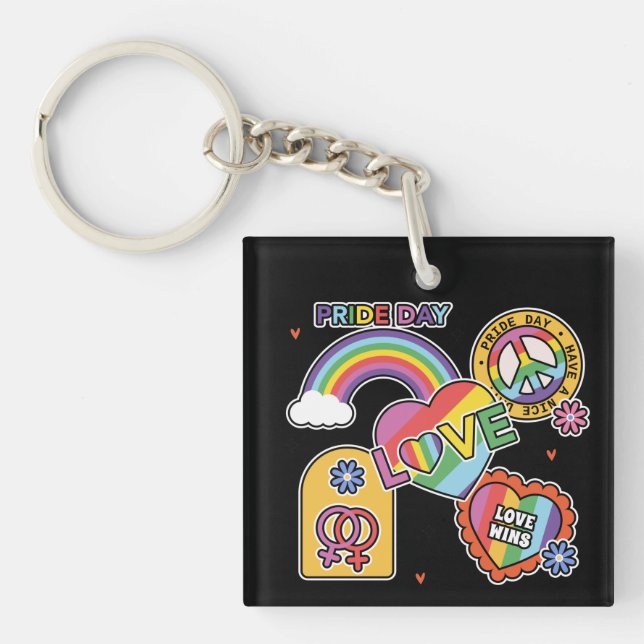 Love. LGBT+Pride. Pride day. Rainbow love.  Keycha Key Ring (Front)