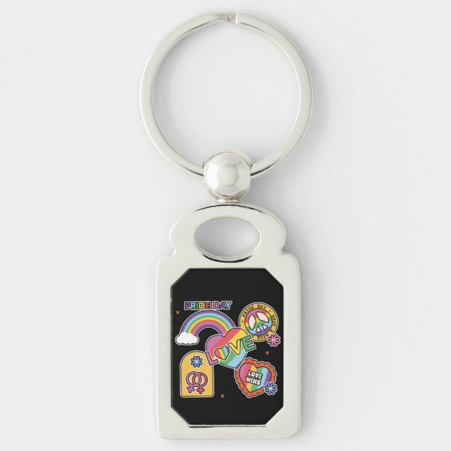 Love. LGBT+Pride. Pride day. Rainbow love.  Keycha Key Ring (Front)