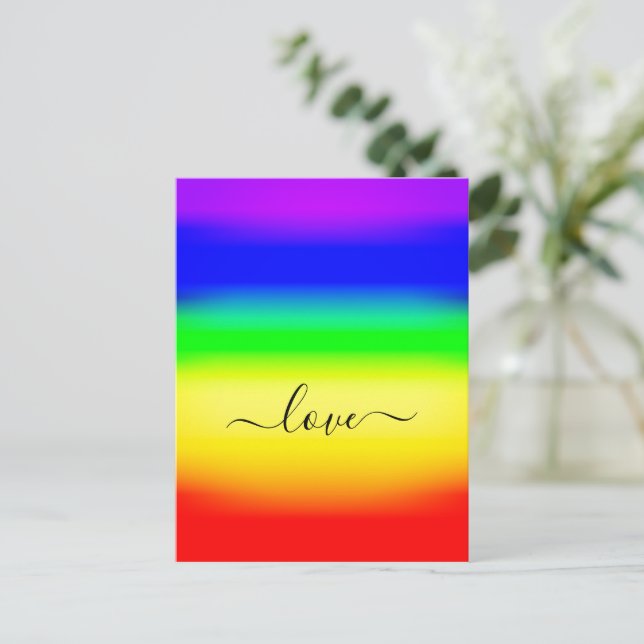 Love LGBT Rainbow Pride Ombre Script Swash Postcard (Standing Front)
