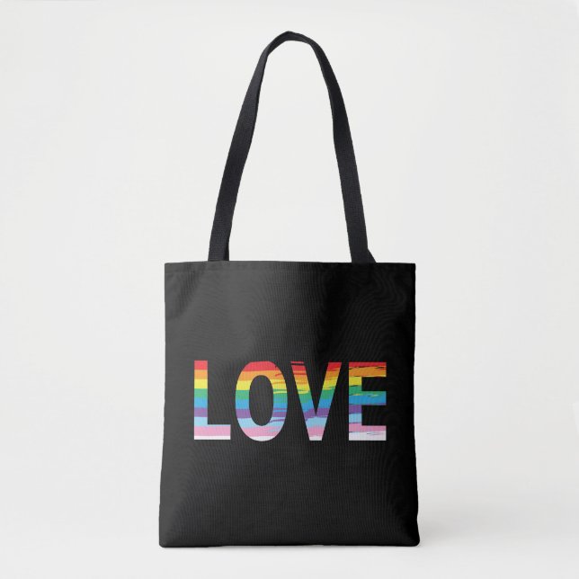 LOVE LGBTQIA Rainbow Flag, Pride Trendy Tote Bag (Front)