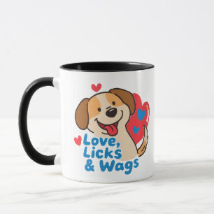 Love, Licks & Wags Happy Smiling Dog Lover Coffee Mug