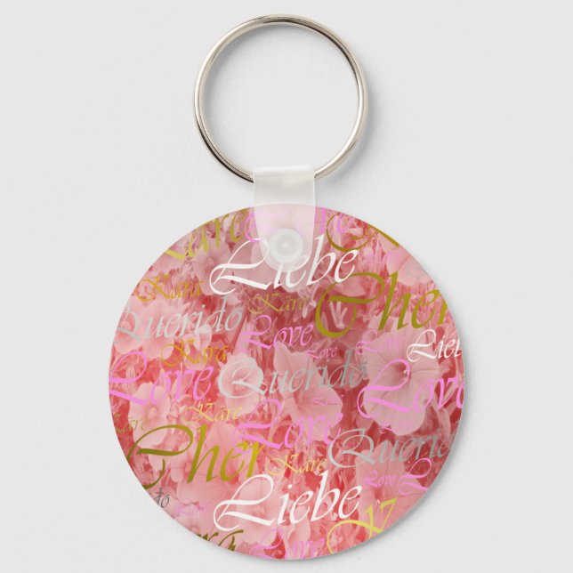 Love,liebe,kara,cher,käre,querido,text,rose,festiv Key Ring (Front)