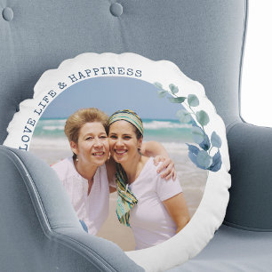 Love Life and Happiness Eucalyptus Leaves Photo Round Cushion