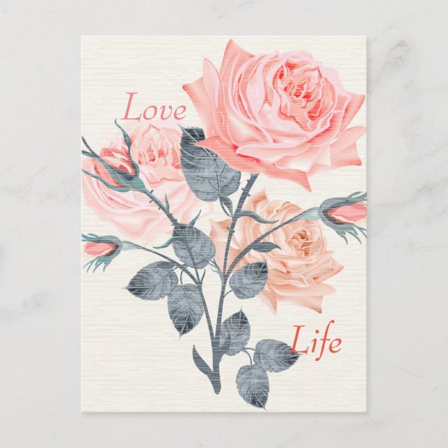 Love Life Cream Floral Postcard Designer (Front)