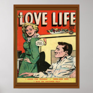Love Life Flirt Romance Comic Illustration Retro Poster