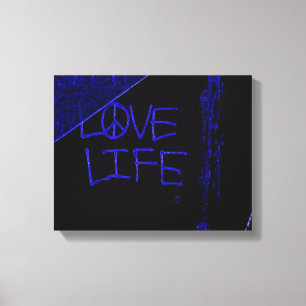 Love Life Grafitti Wrapped Canvas Print -Neon Blue