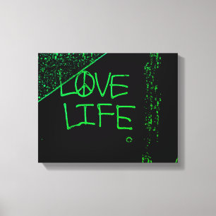 Love Life Grafitti Wrapped Canvas Print Neon Green