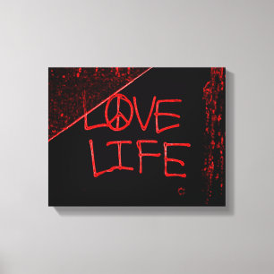 Love Life Grafitti Wrapped Canvas Print - Neon Red
