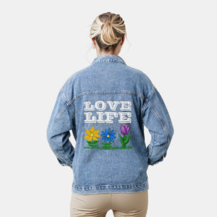 Love Life Sunflower Daisy Tulip Denim Jacket