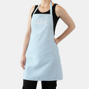 Love, light blue white apron