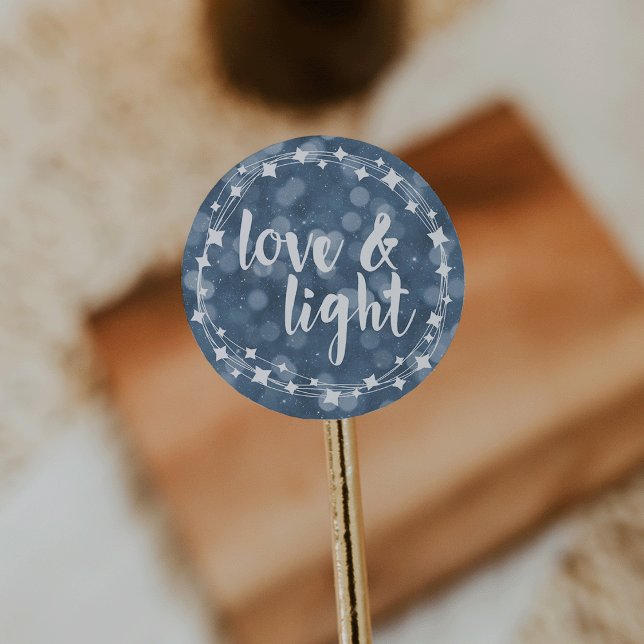 Love & Light Bokeh Hanukkah Classic Round Sticker (Creator Uploaded)