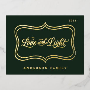 Love & Light Classic Gold Frame Foil Holiday Postcard