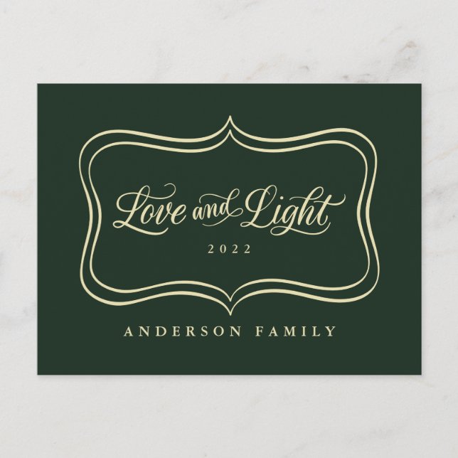 Love & Light Classic Gold Frame Holiday Postcard (Front)