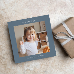Love Light Dusty Blue Hanukkah 2 Photo Square Holiday Card