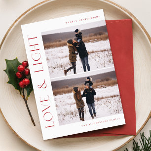 Love & Light Elegant Red 6 Photo Collage Christmas Holiday Card