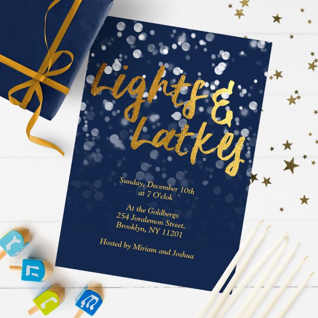 Love & Light | Faux Foil Bokeh Hanukkah Dinner Invitation (Creator Uploaded)