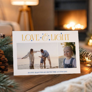 Love & Light Hanukkah 2 Family Photos Yellow White Holiday Card