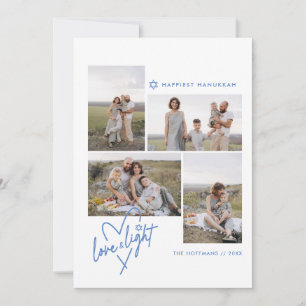 Love & Light Heart Hanukkah 4 Photo Light blue Holiday Card