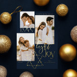 Love Light Joy Star David Hanukkah 3 Photo Collage Foil Holiday Card<br><div class="desc">Elegant Hanukkah three photo collage card featuring an elegant typography design "Love Joy Light" in gold. Sparkling gold stars create the star of David. Artwork by Moodthology Papery.</div>