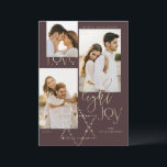 Love Light Joy Star David Hanukkah Photo Collage Holiday Card<br><div class="desc">Elegant Hanukkah three photo collage card featuring an elegant typography design "Love Joy Light" in faux gold. Sparkling gold stars create the star of David. Artwork by Moodthology Papery.</div>