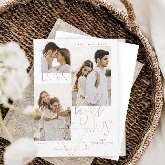 Love Light Joy Star David Hanukkah Photo Collage Holiday Card (Creator Uploaded)