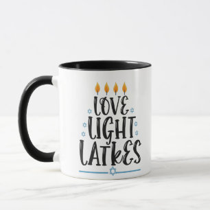 Love Light Latkes Funny Hanukkah Jewish Holiday Mug
