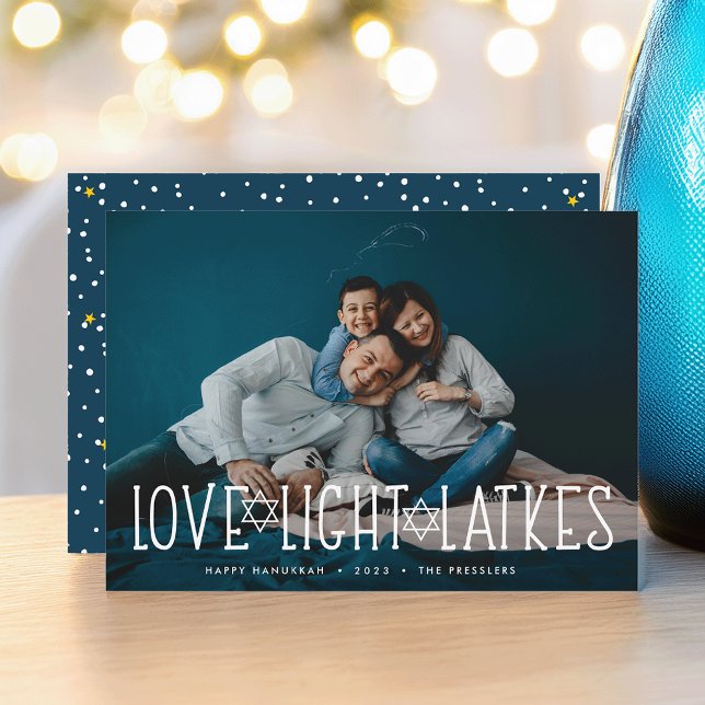 Love, Light & Latkes | Hanukkah Photo Card (Creator Uploaded)