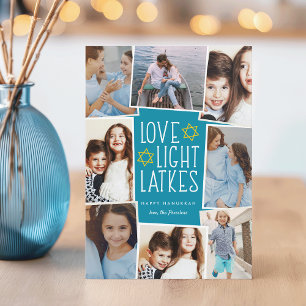 Love, Light & Latkes Hanukkah Photo Collage Holiday Card