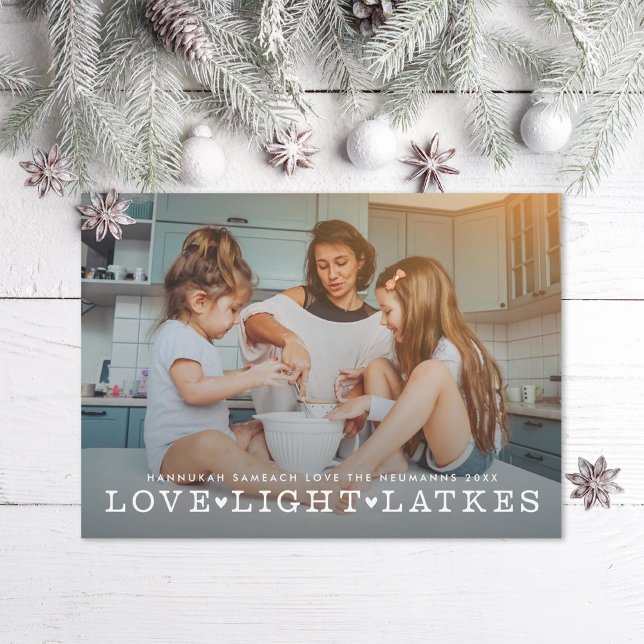 Love Light Latkes Hanukkah Photo Holiday Card (Creator Uploaded)