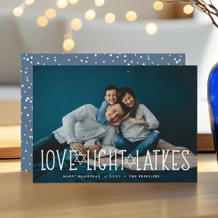 Love, Light & Latkes Hanukkah Photo Holiday Card