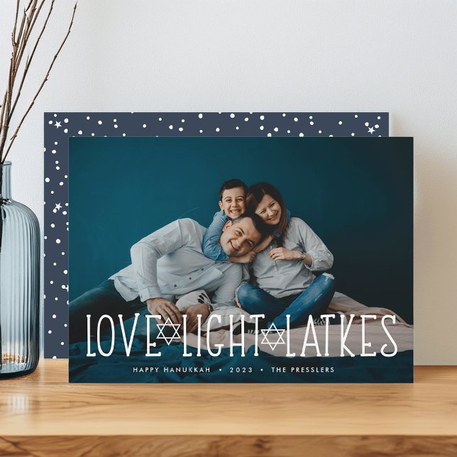 Love, Light & Latkes | Hanukkah Photo Holiday Card (Creator Uploaded)
