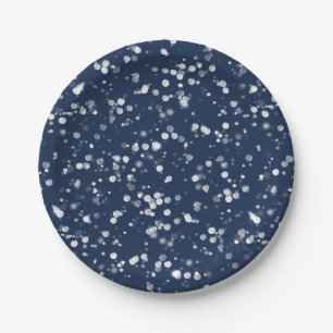 Love & Light Lovely Navy Blue Bokeh Hanukkah Paper Plate