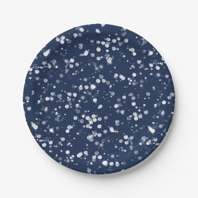 Love & Light |  Lovely Navy Blue Bokeh Hanukkah Paper Plate (Front)