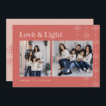 Love & Light | Modern Snowflakes Hanukkah Holiday Card<br><div class="desc">A modern and festive design for your holiday greetings featuring two photos aligned side by side, on an on-trend desert terracotta background adorned with snowflake garlands along the right side. "Love & Light" appears across the top in retro lettering, with your family name and the year along the bottom. A...</div>
