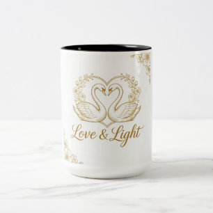 Love & Light Mug - Gold Swans Heart Design   15 oz