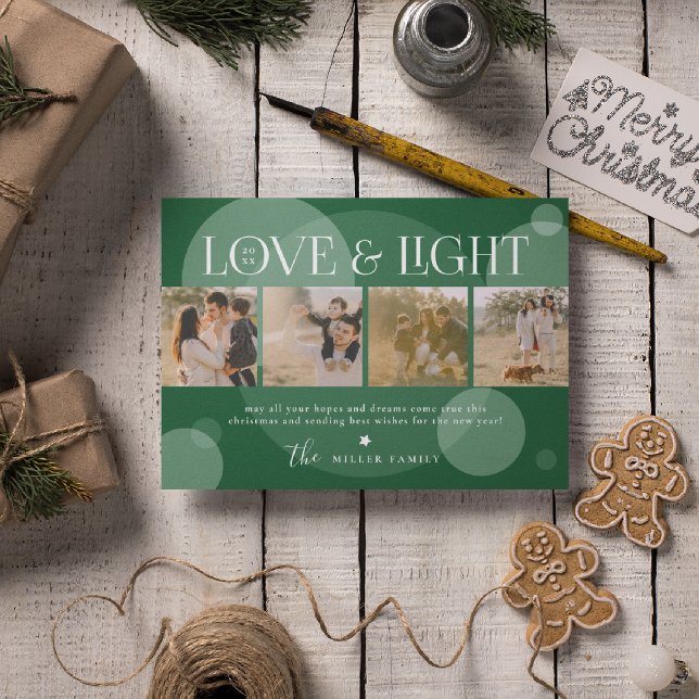 Love & Light Photo Collage Christmas Holiday Card (Creator Uploaded)