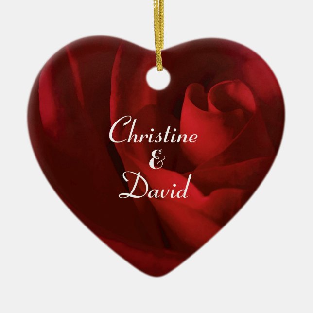 Love Like a Red Rose Personalised Ceramic Ornament (Front)
