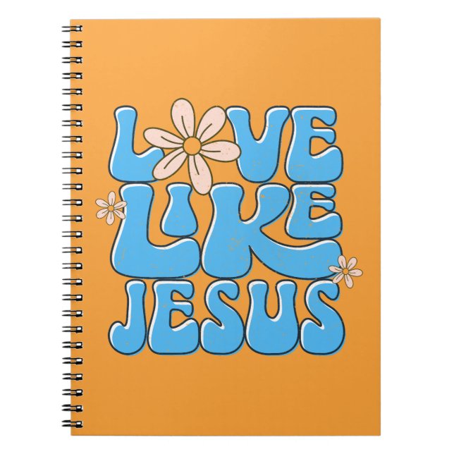 Love Like Jesus, Blue Retro Daisy Cute Christian Notebook (Front)