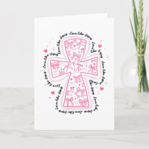 Love Like Jesus Coquette Heart Cross Christian Val Card