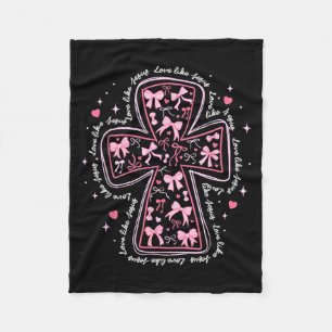 Love Like Jesus Coquette Heart Cross Christian Val Fleece Blanket