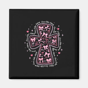 Love Like Jesus Coquette Heart Cross Christian Val Magnet