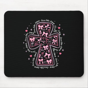 Love Like Jesus Coquette Heart Cross Christian Val Mouse Pad