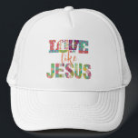 Love Like Jesus, Jesus Loves You Trucker Hat<br><div class="desc">Step into the world of faith and fashion with our "Love Like Jesus" Christian hat. This design merges trendy aesthetics with a powerful message, featuring love letters intricately woven into a vibrant composition of colourful flowers. Express your devotion in a modern and chic way, making a bold and beautiful statement...</div>