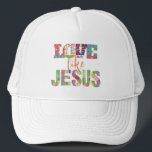 Love Like Jesus, Jesus Loves You Trucker Hat<br><div class="desc">Step into the world of faith and fashion with our "Love Like Jesus" Christian hat. This design merges trendy aesthetics with a powerful message, featuring love letters intricately woven into a vibrant composition of colourful flowers. Express your devotion in a modern and chic way, making a bold and beautiful statement...</div>