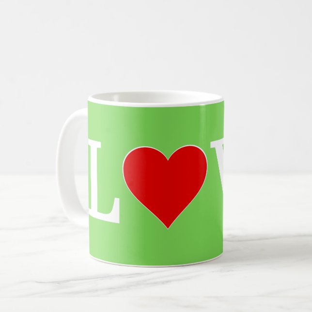 LOVE Lime Green Modern Coffee Mug (Front Left)