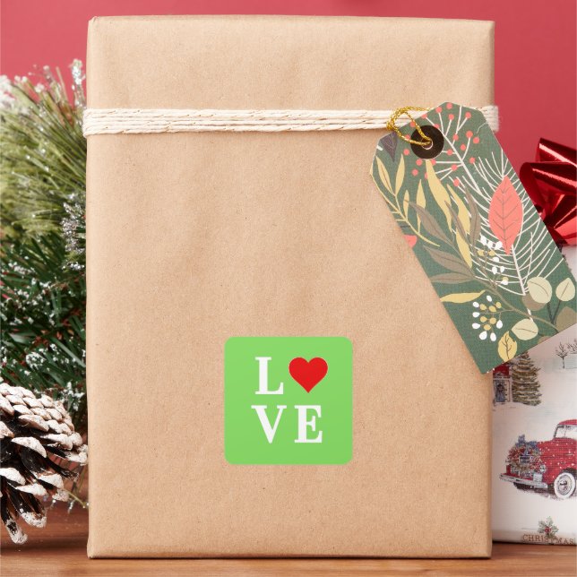 LOVE Lime Green Modern Square Sticker (Holiday)
