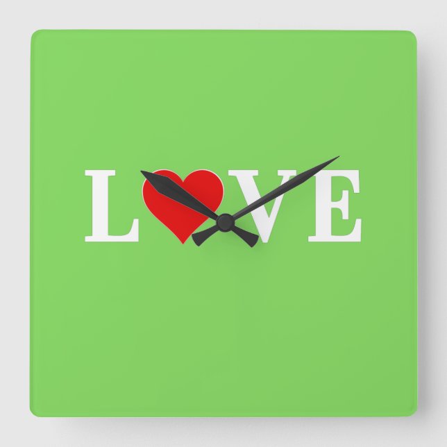 LOVE Lime Green Modern Square Wall Clock (Front)