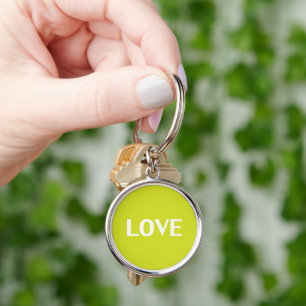 Love - lime green, white minimalist keychain