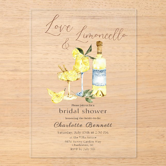 Love Limoncello Cocktail Bridal Shower Acrylic Invitations (Front)